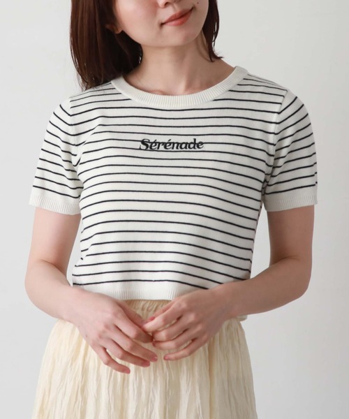 archives（アルシーヴ）の「刺繍ロゴコンパクトニット（ニット/セーター・レディース・ブラック/オフホワイト/ホワイト×ブラック/ホワイト×グレー・MEDIUM）」の3枚目の写真