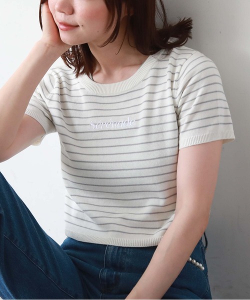 archives（アルシーヴ）の「刺繍ロゴコンパクトニット（ニット/セーター・レディース・ブラック/オフホワイト/ホワイト×ブラック/ホワイト×グレー・MEDIUM）」の4枚目の写真