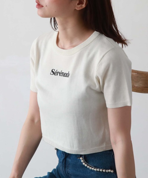 archives（アルシーヴ）の「刺繍ロゴコンパクトニット（ニット/セーター・レディース・ブラック/オフホワイト/ホワイト×ブラック/ホワイト×グレー・MEDIUM）」の2枚目の写真