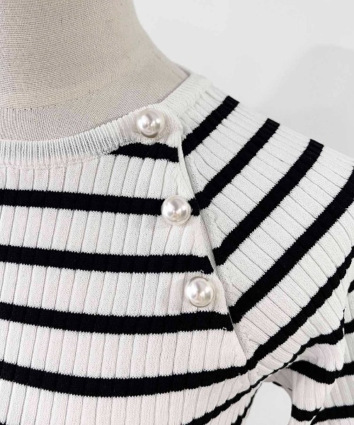 PICCIN（ピッチン）の「パール付きワイドリブ5分袖ニット（ニット/セーター・レディース・イエロー/ブラック/ピンク・M）」の11枚目の写真