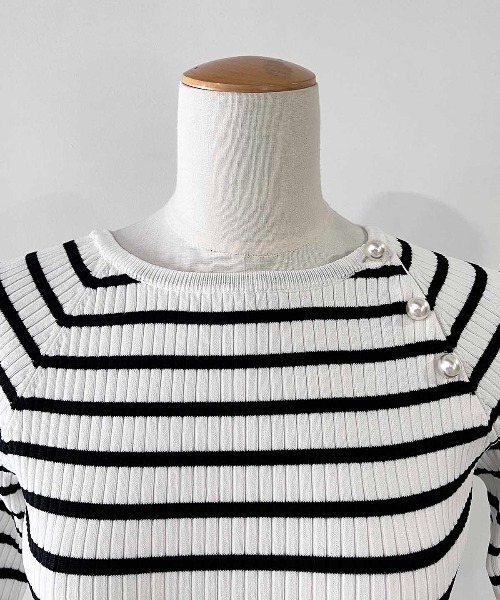 PICCIN（ピッチン）の「パール付きワイドリブ5分袖ニット（ニット/セーター・レディース・イエロー/ブラック/ピンク・M）」の15枚目の写真