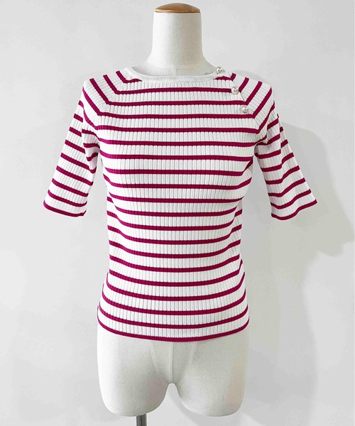 PICCIN（ピッチン）の「パール付きワイドリブ5分袖ニット（ニット/セーター・レディース・イエロー/ブラック/ピンク・M）」の12枚目の写真