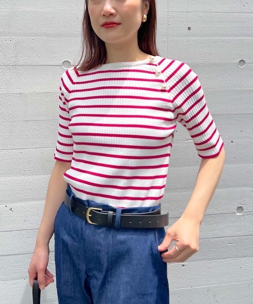 PICCIN（ピッチン）の「パール付きワイドリブ5分袖ニット（ニット/セーター・レディース・イエロー/ブラック/ピンク・M）」の20枚目の写真