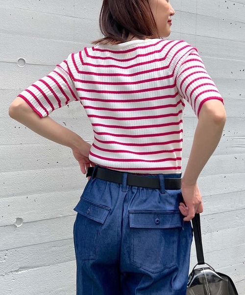 PICCIN（ピッチン）の「パール付きワイドリブ5分袖ニット（ニット/セーター・レディース・イエロー/ブラック/ピンク・M）」の22枚目の写真