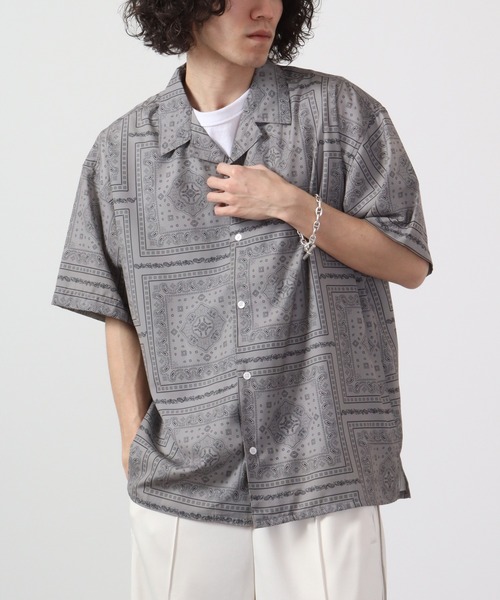 【セール】ルーズシルエット総柄プリントオープンカラーシャツ（シャツ/ブラウス）｜many men many mind（メニーメンメニーマインド）