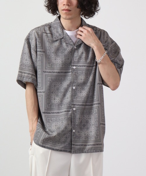 【セール】ルーズシルエット総柄プリントオープンカラーシャツ（シャツ/ブラウス）｜many men many mind（メニーメンメニーマインド）
