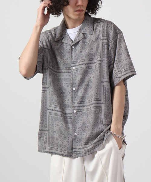 【セール】ルーズシルエット総柄プリントオープンカラーシャツ（シャツ/ブラウス）｜many men many mind（メニーメンメニーマインド）