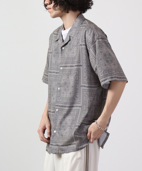 【セール】ルーズシルエット総柄プリントオープンカラーシャツ（シャツ/ブラウス）｜many men many mind（メニーメンメニーマインド）