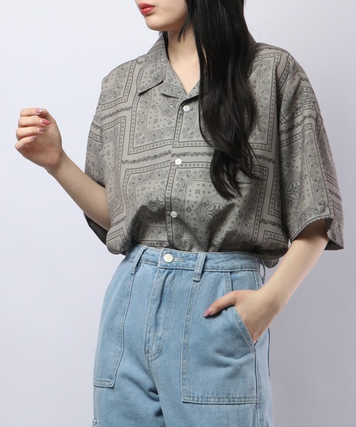 【セール】ルーズシルエット総柄プリントオープンカラーシャツ（シャツ/ブラウス）｜many men many mind（メニーメンメニーマインド）