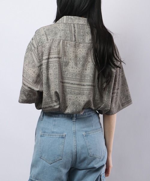 【セール】ルーズシルエット総柄プリントオープンカラーシャツ（シャツ/ブラウス）｜many men many mind（メニーメンメニーマインド）