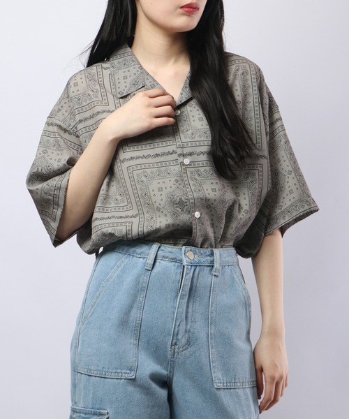 【セール】ルーズシルエット総柄プリントオープンカラーシャツ（シャツ/ブラウス）｜many men many mind（メニーメンメニーマインド）