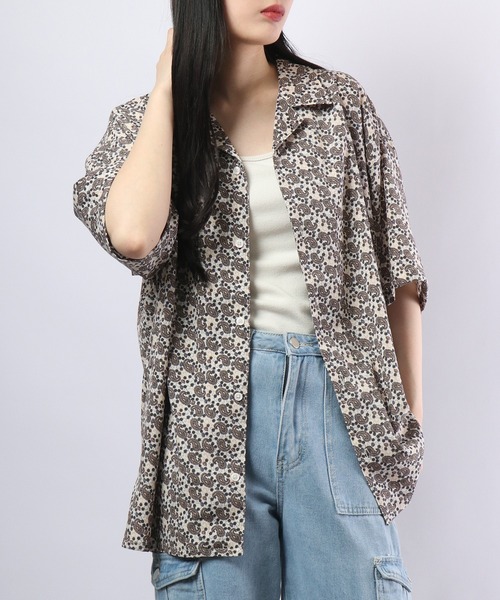 【セール】ルーズシルエット総柄プリントオープンカラーシャツ（シャツ/ブラウス）｜many men many mind（メニーメンメニーマインド）