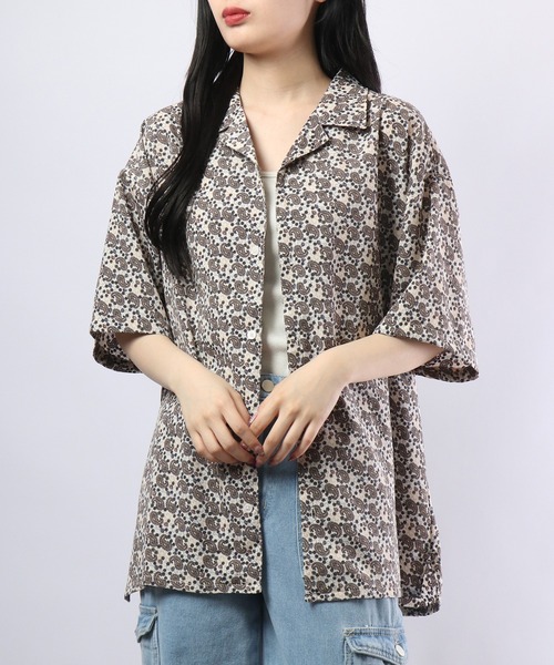 【セール】ルーズシルエット総柄プリントオープンカラーシャツ（シャツ/ブラウス）｜many men many mind（メニーメンメニーマインド）