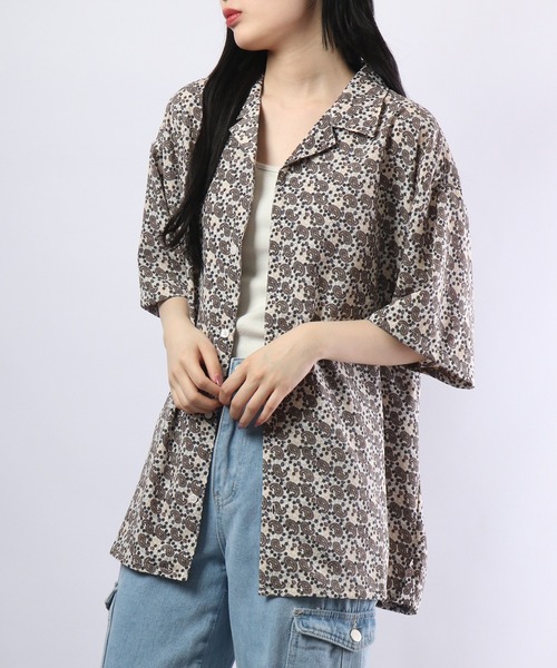 【セール】ルーズシルエット総柄プリントオープンカラーシャツ（シャツ/ブラウス）｜many men many mind（メニーメンメニーマインド）