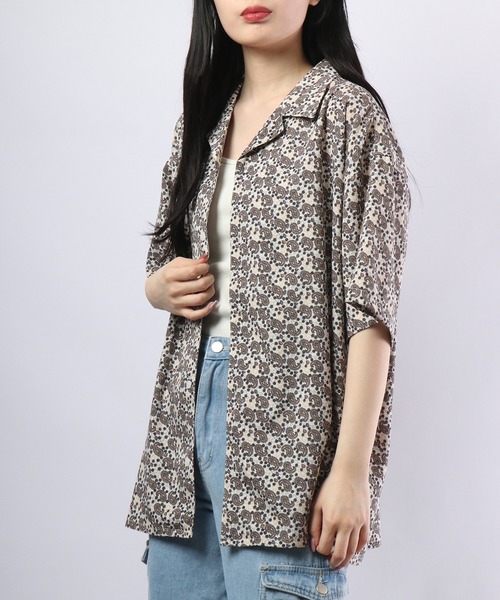 【セール】ルーズシルエット総柄プリントオープンカラーシャツ（シャツ/ブラウス）｜many men many mind（メニーメンメニーマインド）