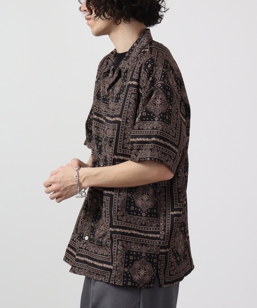 【セール】ルーズシルエット総柄プリントオープンカラーシャツ（シャツ/ブラウス）｜many men many mind（メニーメンメニーマインド）