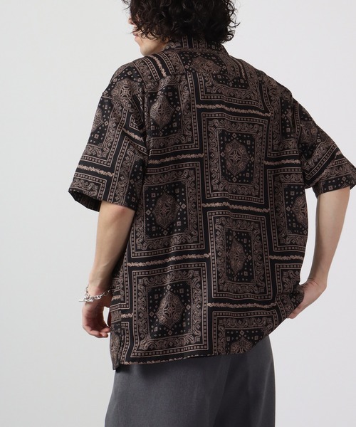 【セール】ルーズシルエット総柄プリントオープンカラーシャツ（シャツ/ブラウス）｜many men many mind（メニーメンメニーマインド）