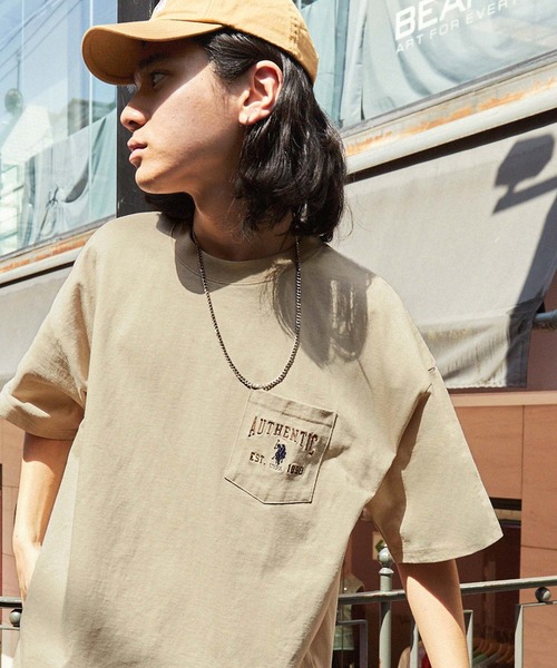 MONO-MART（モノマート）の「U.S. POLO ASSN. /ユーエスポロアッスン 別注 ロゴ刺繍 ビッグシルエットポケット半袖Tシャツ（Tシャツ/カットソー・レディース・ベージュ/ネイビー/ホワイト/ピンク/ブラック/ホワイト系/グレイッシュブルー/ダークグリーン/チャコールグレー/オートミール/ボルドー/ライトグリーン・M/L）」の5枚目の写真