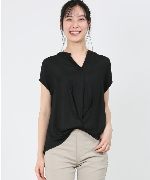 MARBLE WALTS（マーブルワルツ）の「【異素材切替】マーブルワルツ/MARBLE WALTS ハイブリッド 抜き衿 半袖プルオーバー（Tシャツ/カットソー・レディース・ベージュ/ブラック/ピンク系その他/ホワイト・MEDIUM/LARGE）」の3枚目の写真