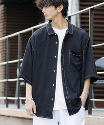 ADMIX/ATELIER SAB MEN | トロミ ドレープ カラーステッチ / オーバーサイズ ルーズシャツ（半袖）(シャツ/ブラウス)