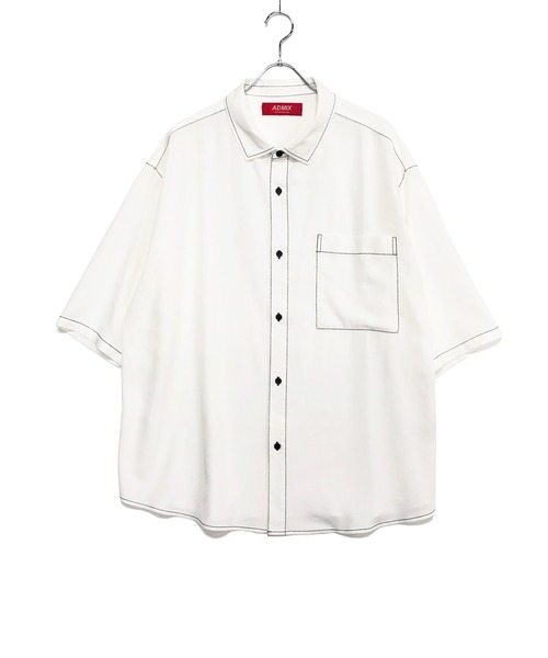 ADMIX/ATELIER SAB MEN（アドミックスアトリエサブメン）の「トロミ ドレープ カラーステッチ / オーバーサイズ ルーズシャツ（半袖）（シャツ/ブラウス・メンズ・ホワイト/ブラック/ライトパープル/ライトブルー・50/48）」の15枚目の写真