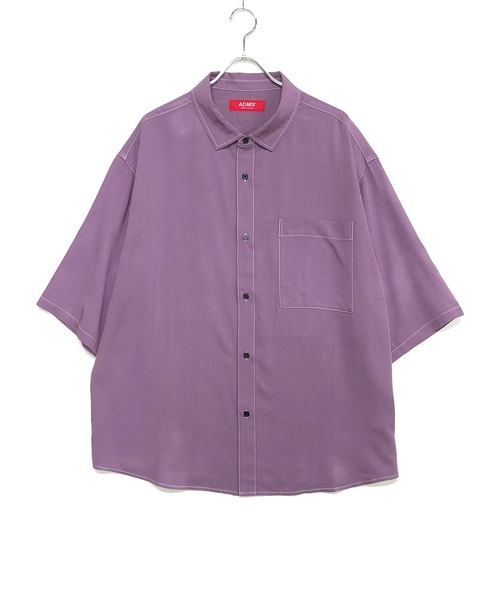 ADMIX/ATELIER SAB MEN（アドミックスアトリエサブメン）の「トロミ ドレープ カラーステッチ / オーバーサイズ ルーズシャツ（半袖）（シャツ/ブラウス・メンズ・ホワイト/ブラック/ライトパープル/ライトブルー・50/48）」の21枚目の写真