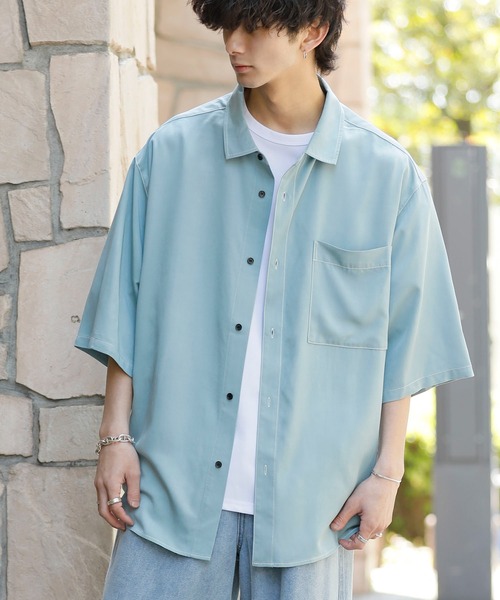 ADMIX/ATELIER SAB MEN（アドミックスアトリエサブメン）の「トロミ ドレープ カラーステッチ / オーバーサイズ ルーズシャツ（半袖）（シャツ/ブラウス・メンズ・ホワイト/ブラック/ライトパープル/ライトブルー・50/48）」の5枚目の写真