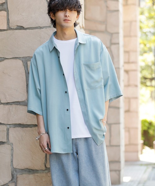 ADMIX/ATELIER SAB MEN（アドミックスアトリエサブメン）の「トロミ ドレープ カラーステッチ / オーバーサイズ ルーズシャツ（半袖）（シャツ/ブラウス・メンズ・ホワイト/ブラック/ライトパープル/ライトブルー・50/48）」の19枚目の写真