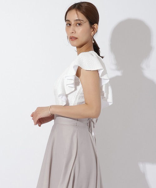 AND COUTURE（アンドクチュール）の「ジャガードフリルブラウス（シャツ/ブラウス・レディース・オフホワイト/ブラック/ラベンダー・MEDIUM）」の4枚目の写真