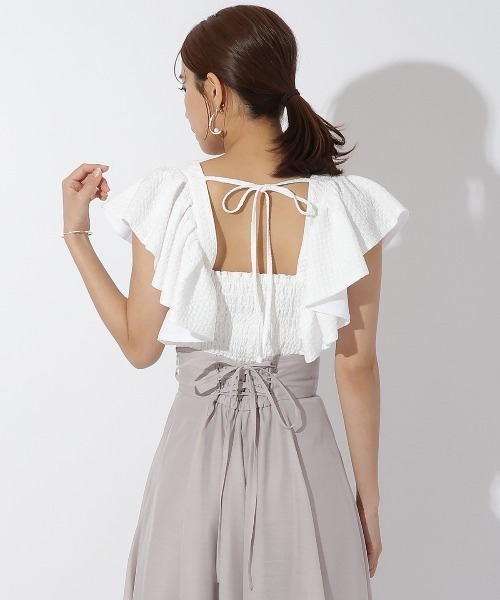 日本製 シフォンカットジャガード フリルブラウス | el.Meray