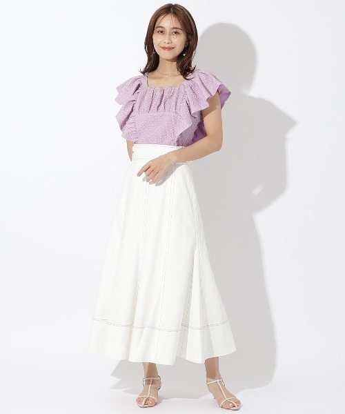 AND COUTURE（アンドクチュール）の「ジャガードフリルブラウス（シャツ/ブラウス・レディース・オフホワイト/ブラック/ラベンダー・MEDIUM）」の15枚目の写真