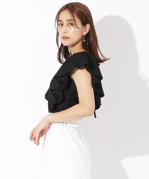 AND COUTURE（アンドクチュール）の「ジャガードフリルブラウス（シャツ/ブラウス・レディース・オフホワイト/ブラック/ラベンダー・MEDIUM）」の10枚目の写真