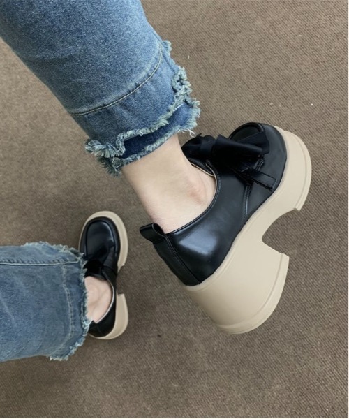 Burner(バーナー)の「【OKUOKU 0909】厚底ローファー / フロントリボン oku-shoes-702813801747-41 U(ローファー・レディース・ブラック/オフホワイト・36/38/39)」の7枚目の写真