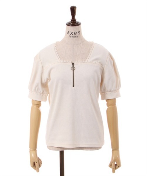 axes femme(アクシーズファム)の「ハーフジップパフ袖プルオーバー(Tシャツ/カットソー・レディース・キナリ/ピンク/ブラック・FREE)」の5枚目の写真
