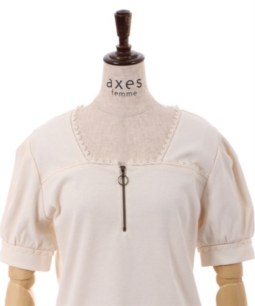 axes femme(アクシーズファム)の「ハーフジップパフ袖プルオーバー(Tシャツ/カットソー・レディース・キナリ/ピンク/ブラック・FREE)」の8枚目の写真