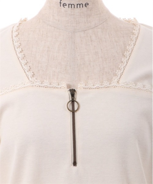 axes femme(アクシーズファム)の「ハーフジップパフ袖プルオーバー(Tシャツ/カットソー・レディース・キナリ/ピンク/ブラック・FREE)」の10枚目の写真