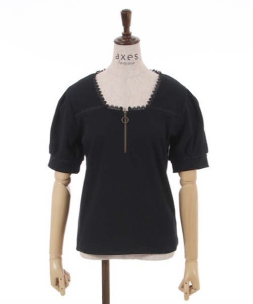 axes femme(アクシーズファム)の「ハーフジップパフ袖プルオーバー(Tシャツ/カットソー・レディース・キナリ/ピンク/ブラック・FREE)」の13枚目の写真