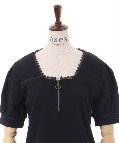 axes femme(アクシーズファム)の「ハーフジップパフ袖プルオーバー(Tシャツ/カットソー・レディース・キナリ/ピンク/ブラック・FREE)」の16枚目の写真