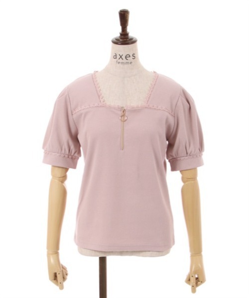 axes femme(アクシーズファム)の「ハーフジップパフ袖プルオーバー(Tシャツ/カットソー・レディース・キナリ/ピンク/ブラック・FREE)」の21枚目の写真