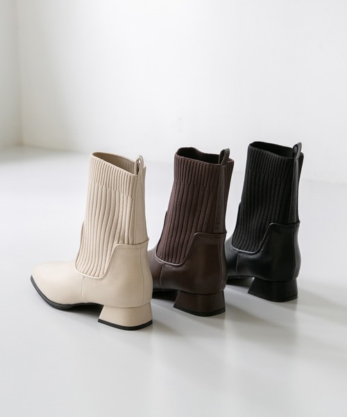 menue（メヌエ）の「スクエアトゥ リブニット デザインヒール ブーツ（ブーツ・レディース・ダークブラウン/アイボリー/ブラック・LL/M/S/L/3L/SS）」の22枚目の写真