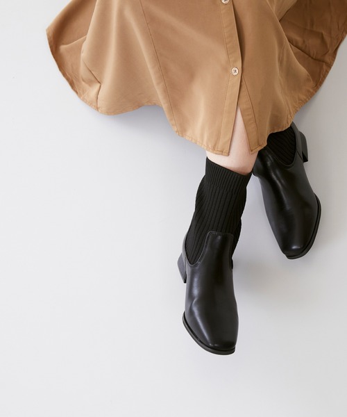menue（メヌエ）の「スクエアトゥ リブニット デザインヒール ブーツ（ブーツ・レディース・ダークブラウン/アイボリー/ブラック・LL/M/S/L/3L/SS）」の10枚目の写真