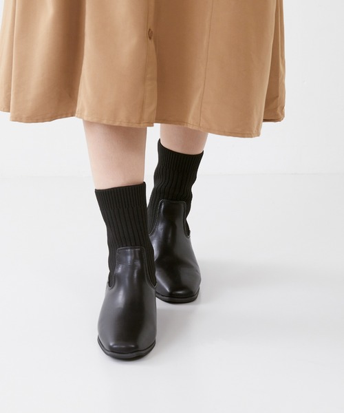 menue（メヌエ）の「スクエアトゥ リブニット デザインヒール ブーツ（ブーツ・レディース・ダークブラウン/アイボリー/ブラック・LL/M/S/L/3L/SS）」の8枚目の写真