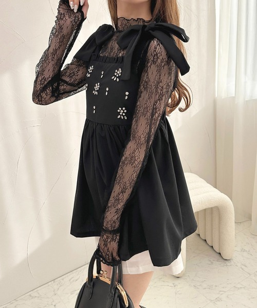 リボンビジューキャミセットアップドレス 送料無料!】リボンビジューキャミセットアップドレス/キャバドレス【XS