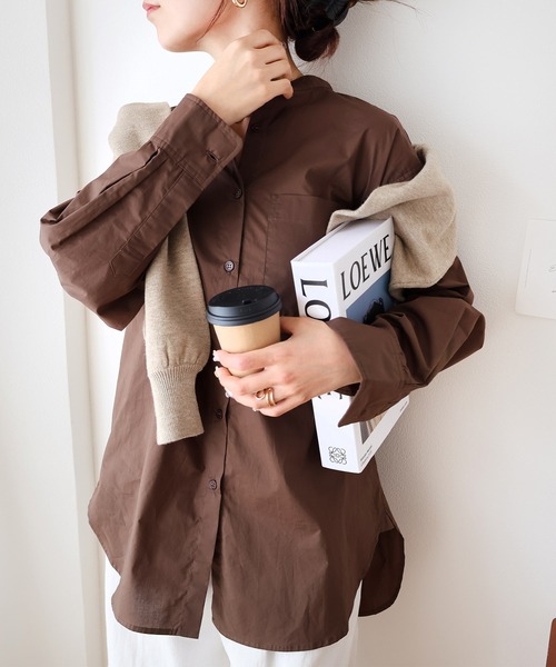 andme(アンドミー)の「タイプライターバンドカラー長袖シャツブラウス(シャツ/ブラウス・レディース・ブルー/ブラック/キナリ/ブラウン/オフホワイト・L/M)」の8枚目の写真