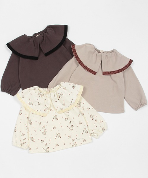 petit main（プティマイン）の「【リンク】フリル襟長袖Tシャツ（Tシャツ/カットソー・キッズ・オフホワイト/チャコール/ライトベージュ・100cm/90cm/120cm/130cm/110cm/80ｃｍ）」の4枚目の写真