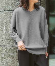 【パチパチしにくい】重ねVネックドルマンチュニック(しっとりなめらかムースタッチ)