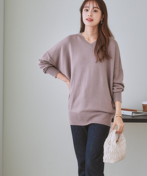 7days Life Styling(セブンデイズライフスタイリング)の「【パチパチしにくい】重ねVネックドルマンチュニック(しっとりなめらかムースタッチ)(ニット/セーター・レディース・グレイッシュベージュ/サックスブルー系/ネイビー/杢グレー/オフホワイト・LL/L/S/M)」の20枚目の写真
