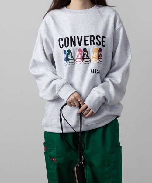 CONVERSE(コンバース)の「CONVERSE コンバース 裏起毛シューズフロッキートレーナー(スウェット・レディース・オートミール/ブルー系/ブラック・L/M)」の3枚目の写真