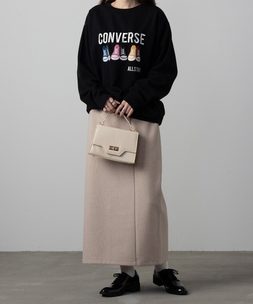 CONVERSE(コンバース)の「CONVERSE コンバース 裏起毛シューズフロッキートレーナー(スウェット・レディース・オートミール/ブルー系/ブラック・L/M)」の7枚目の写真