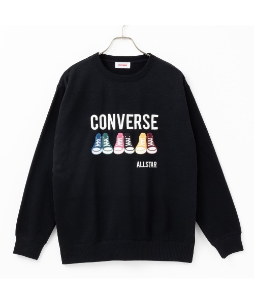 CONVERSE(コンバース)の「CONVERSE コンバース 裏起毛シューズフロッキートレーナー(スウェット・レディース・オートミール/ブルー系/ブラック・L/M)」の13枚目の写真